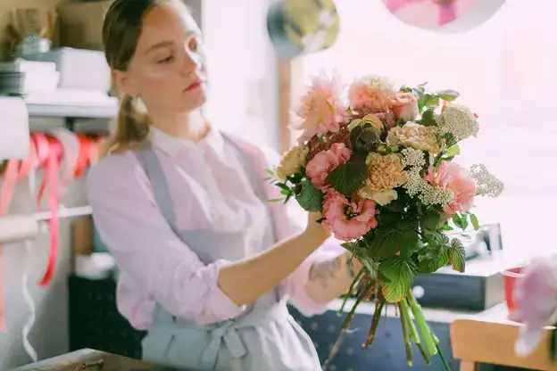 Florist creating decoration